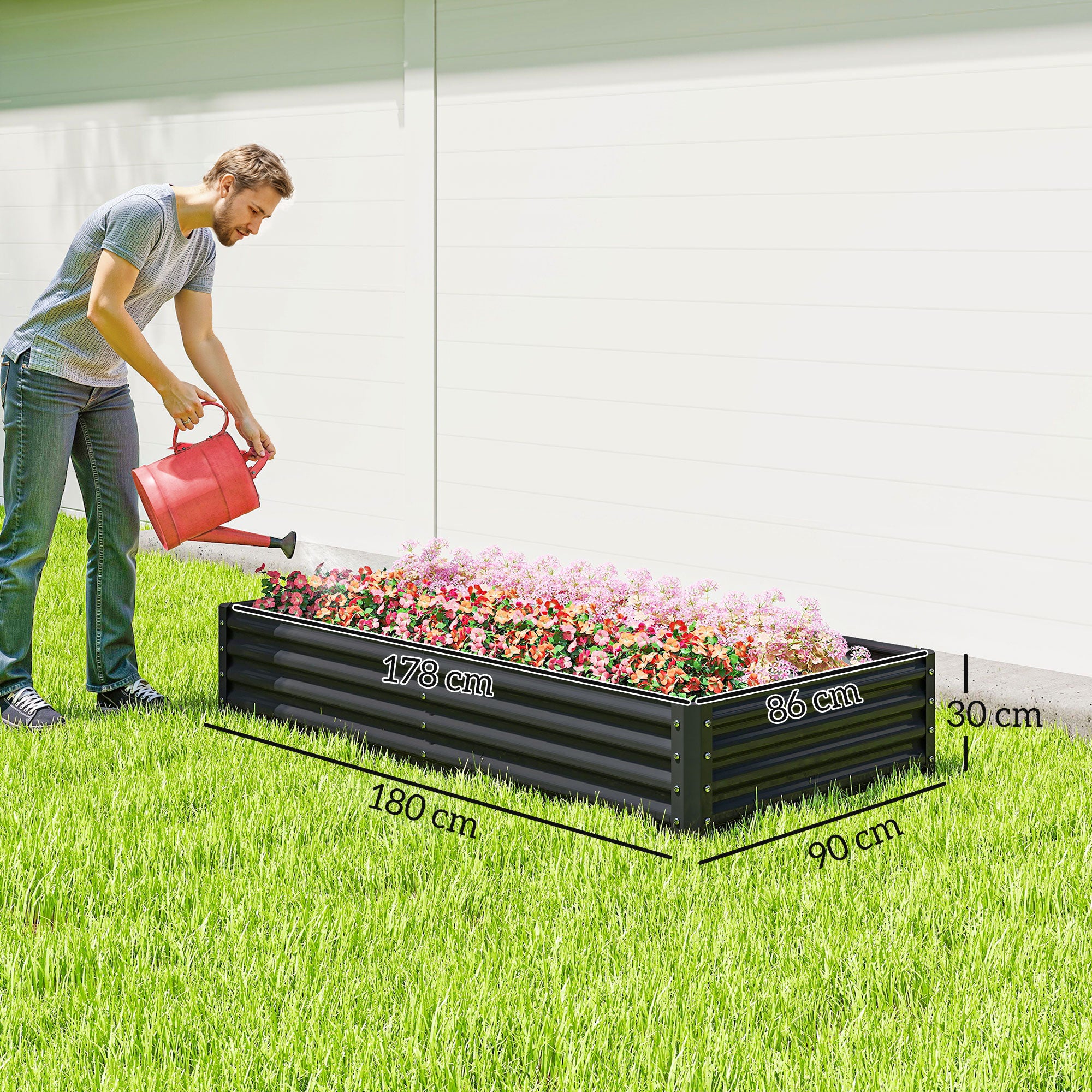 Outsunny 180 x 90cm Galvanised Steel Open Planter - 84H-211V00CG 