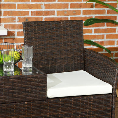 Outsunny Two-Seat Rattan Chair, with Middle Table - Brown 