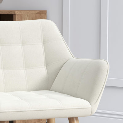HOMCOM Accent Chair, Arm Chair with Wide Arms, Slanted Back, Thick Padding and Rubber Wooden Legs for Living Room, Cream White 