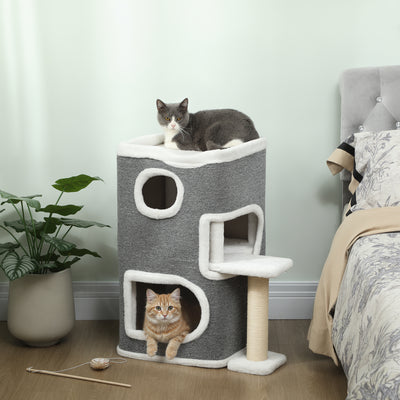 PawHut 75 cm Cat Tree, Cat Tower Condo for Indoor Cats with Scratching Post, Jumping Platform, Grey 
