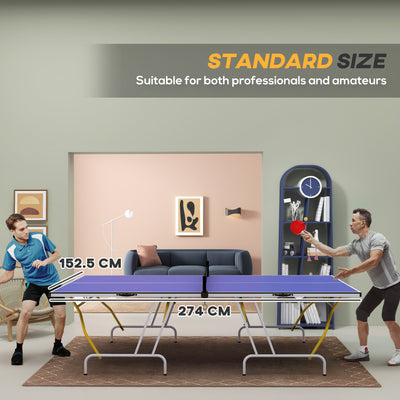 SPORTNOW 9FT Foldable Table Tennis Table, with Cover, Net, Paddles, Balls - Blue 
