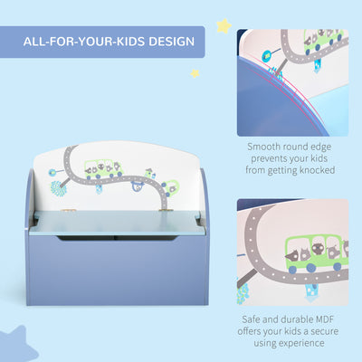 HOMCOM Kids Wooden Toy Box Children Storage Chest Bench Organiser Safety Hinge Bedroom Playroom Furniture Blue 
