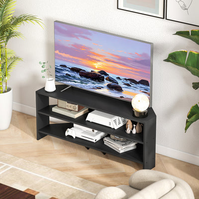HOMCOM Corner TV Stand with 2 Open Shelves for 47 Inch TV - Black 