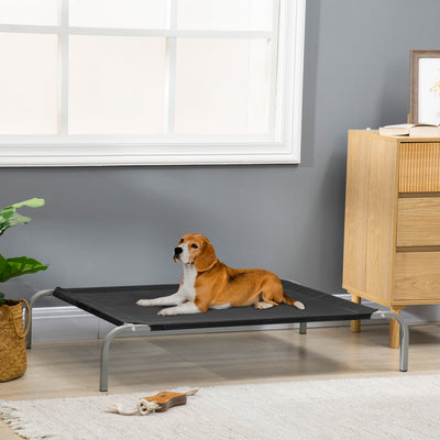 PawHut Elevated Pet Bed Cooling Raised Cot Style Bed for Large Medium Sized Dogs with Non-slip Pads Steel Frame Breathable Mesh Fabric, 110 x 75 x 20 cm - Black 
