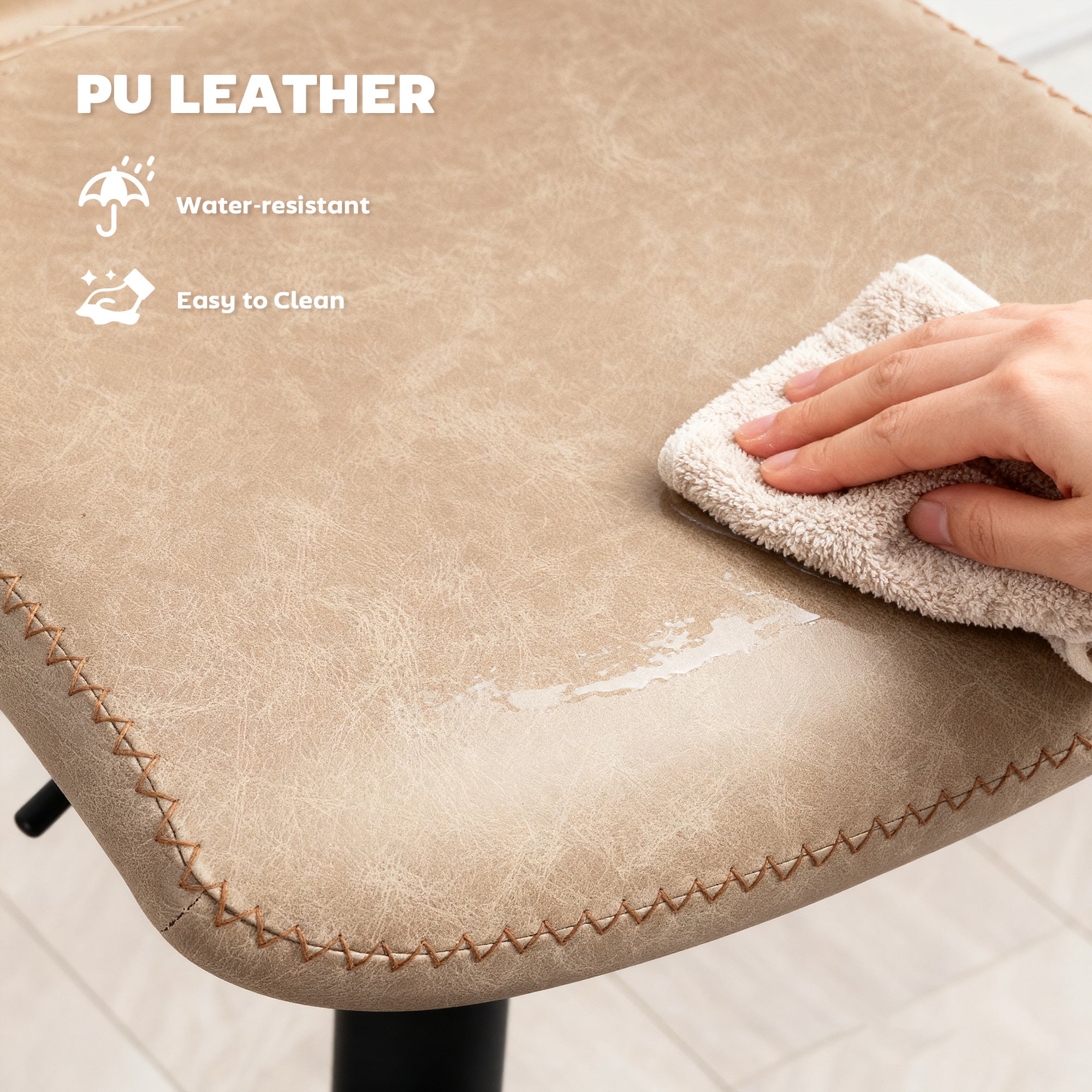 HOMCOM Bar Stools Set of 2, PU Leather Barstools with Backrest and Footrest for Kitchen, Counter, Breakfast Bar, Light Brown 