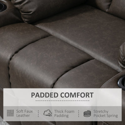 HOMCOM Manual Reclining Chair, Recliner Armchair with Faux Leather, Footrest, Cup Holders, 86x93x102cm, Brown 