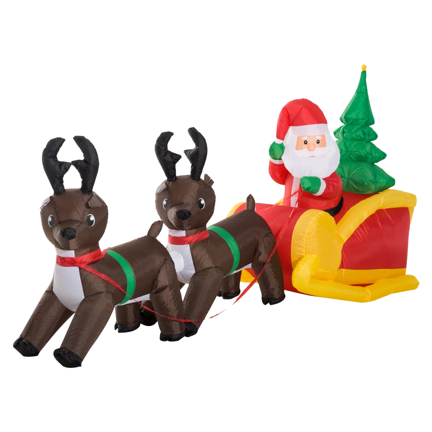 HOMCOM Large Self-inflating Inflatable Xmas Santa Claus Sledge Sleigh w/Reindeer LED Outdoor Blow Up Christmas Decoration 