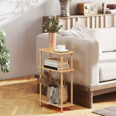 HOMCOM Bamboo Side Table, 3-Tier Slim End Table, Nordic Style, for Living Room, Bedroom, Office, Tool-Free Assembly, Natural Wood Finish 