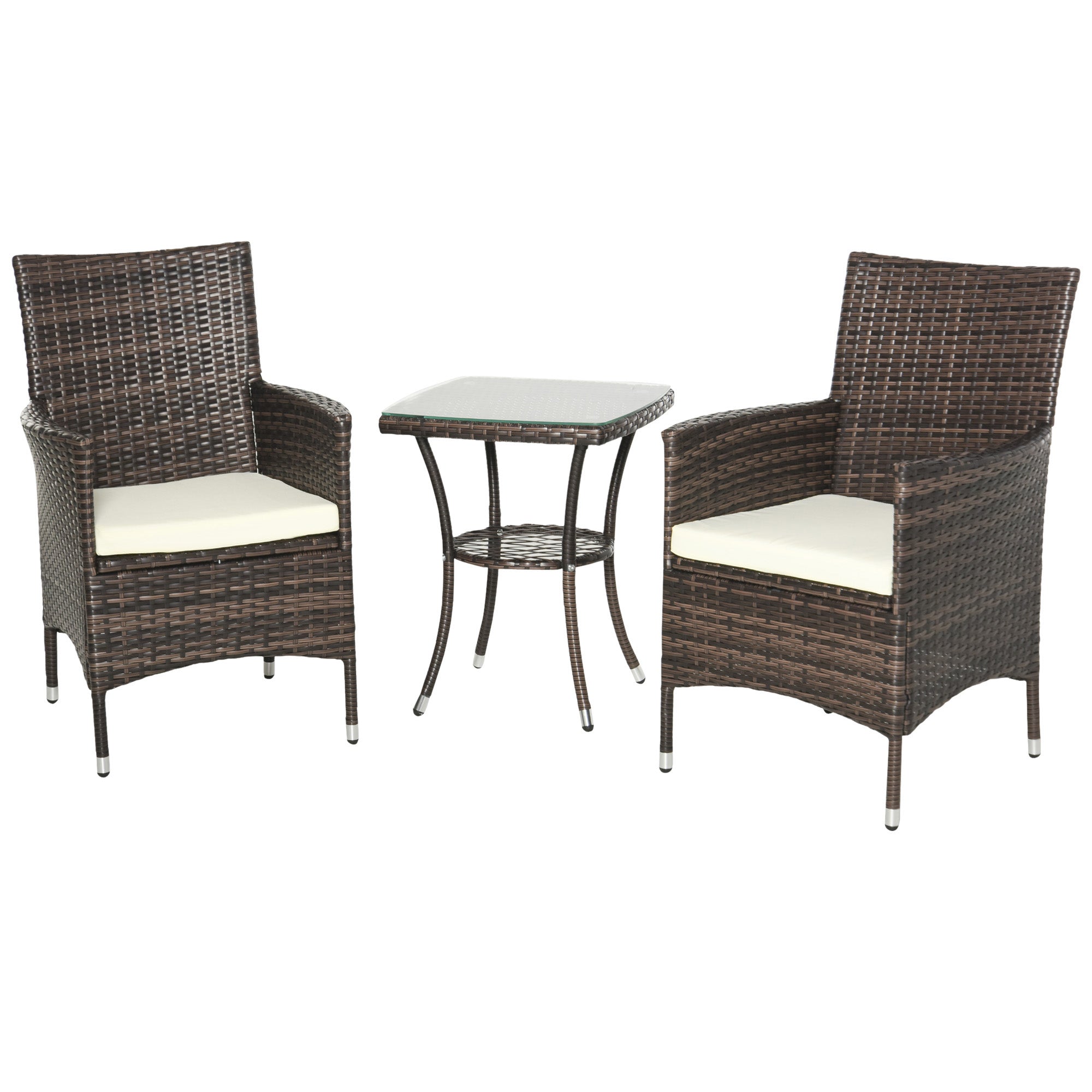 Outsunny Three-Piece Rattan Chair Set, with Cushions - Brown 