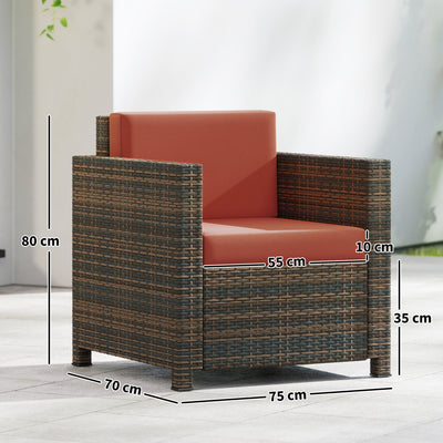 Outsunny PE Rattan Garden Armchair with Cushion - Mixed Brown/Orange 
