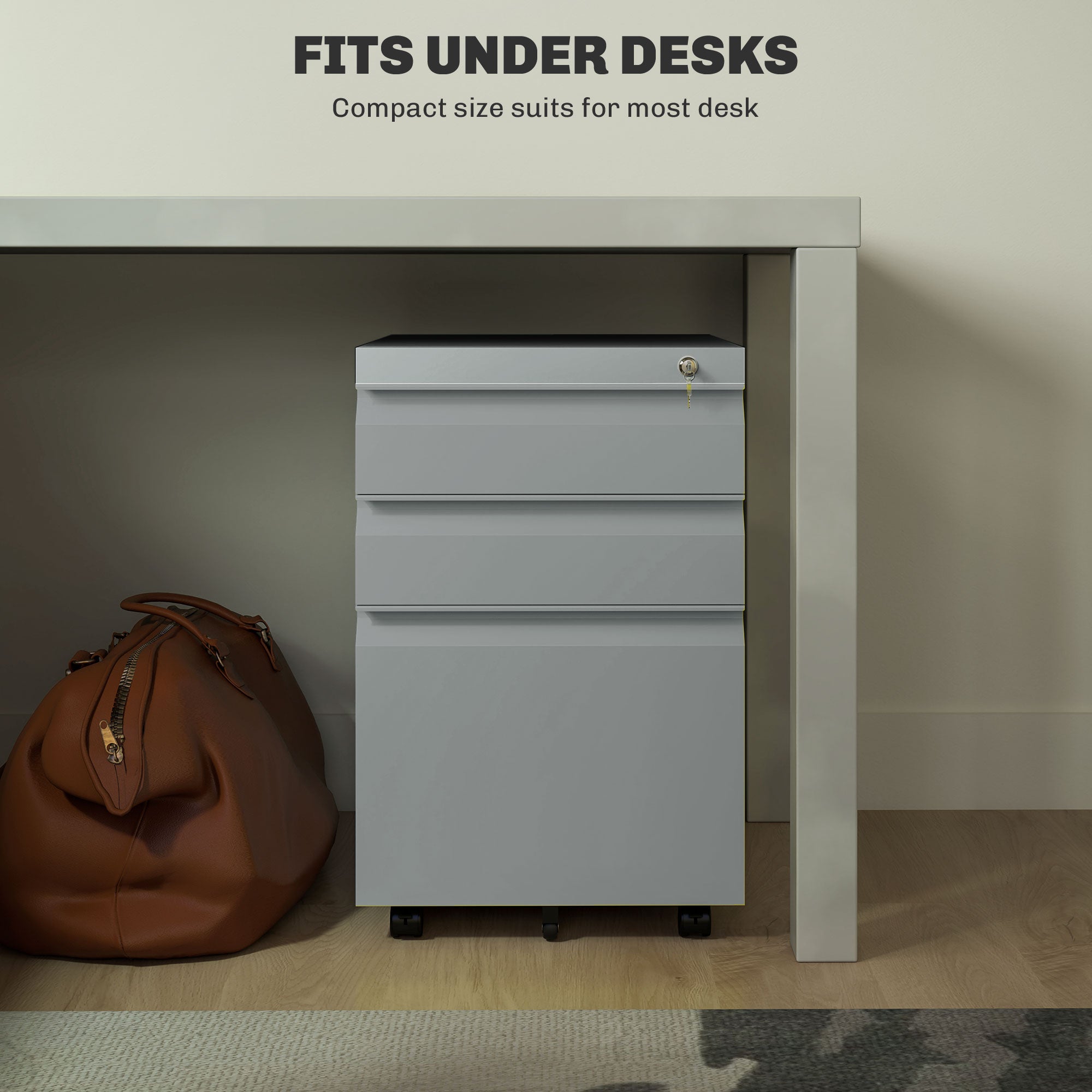 Vinsetto 3 Drawer Filling Cabinet, Mobile Metal File Cabinet with Anti-tilt Design for Letter, A4, Legal Size, Grey 