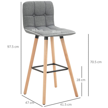 HOMCOM Bar stool Set of 2 Armless Button-Tufted Counter Height Bar Chairs with Wood Legs & Footrest, Grey 