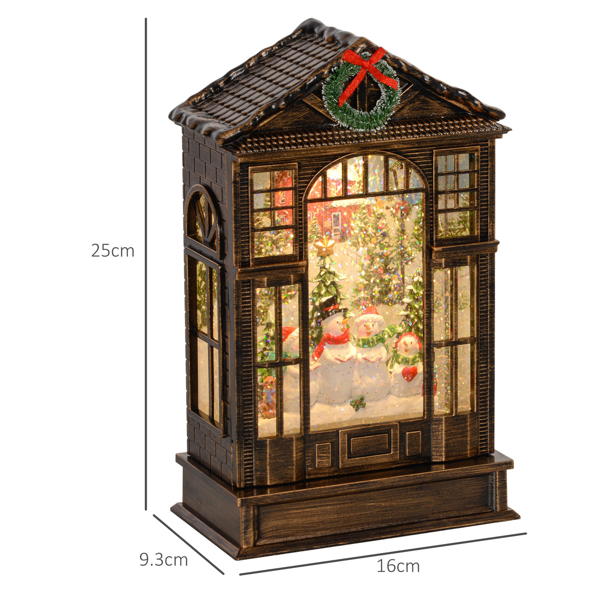 HOMCOM Christmas Snow Globe Lantern with Lights, Musical Snow Globe with Swirling Glitter, Battery Operated Musical Christmas Decoration for Holiday Party Gift, Bronze Tone 