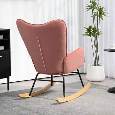 HOMCOM Velvet-Feel Rocking Armchair - Pink 