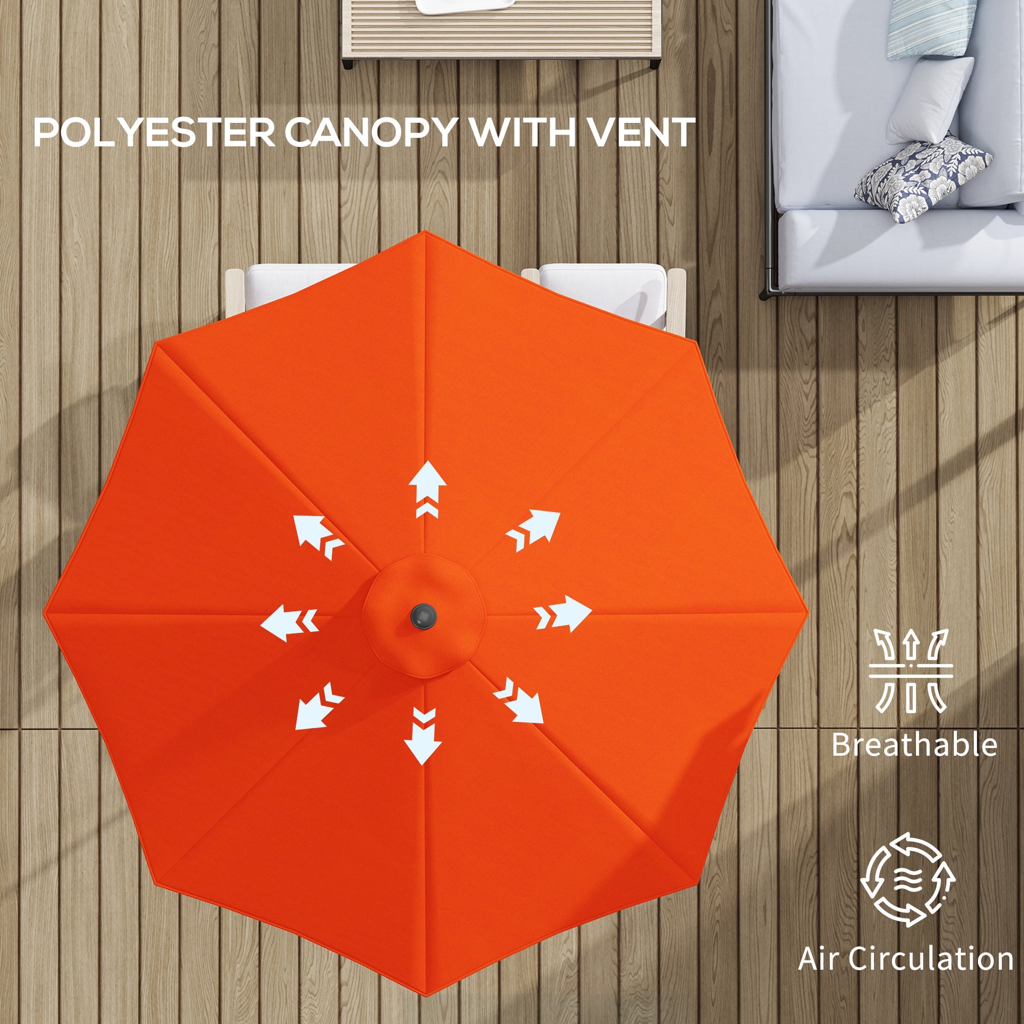Outsunny 3(m) Garden Parasol Umbrellas, Outdoor Sun Shade with 8 Ribs, Tilt and Crank Handle for Balcony, Bench, Garden, Orange 