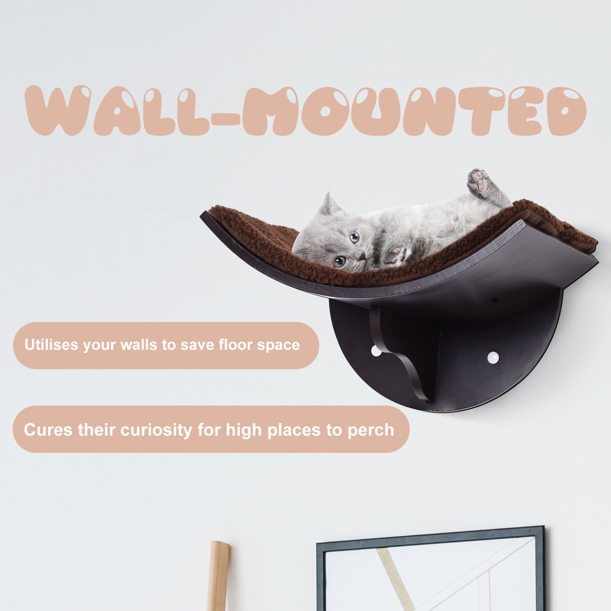 PawHut Wood Cat Shelves Wall-Mounted Shelter Curved Kitten Bed Cat Perch Climber Cat Furniture 41 x 28 x 21cm Brown 