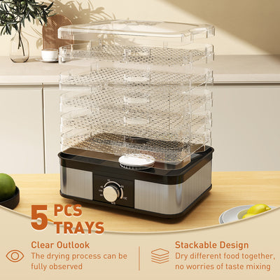 HOMCOM 5 Tier Food Dehydrator, 245W Stainless Steel Food Dryer Machine with Adjustable Temperature for Drying Fruit, Meat, Vegetable, Jerky and Pet Treat, Black 
