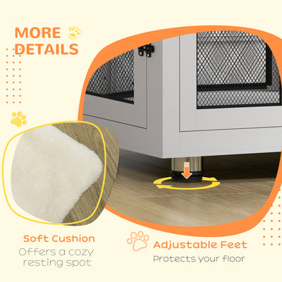 PawHut 2-in-1 Dog Cage & Side Table, with Two Doors, Cushion, for Large Dogs 