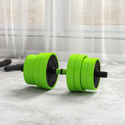 SPORTNOW 30kg Four-In-One Adjustable Weight Dumbbells Set, Barbell, Kettlebell, Push Up Stand - Green 