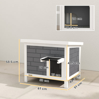 PawHut Outdoor Cat House Insulated with Openable Roof, Weatherproof Feral Cat Shelter for Rabbits, Cats, Grey 