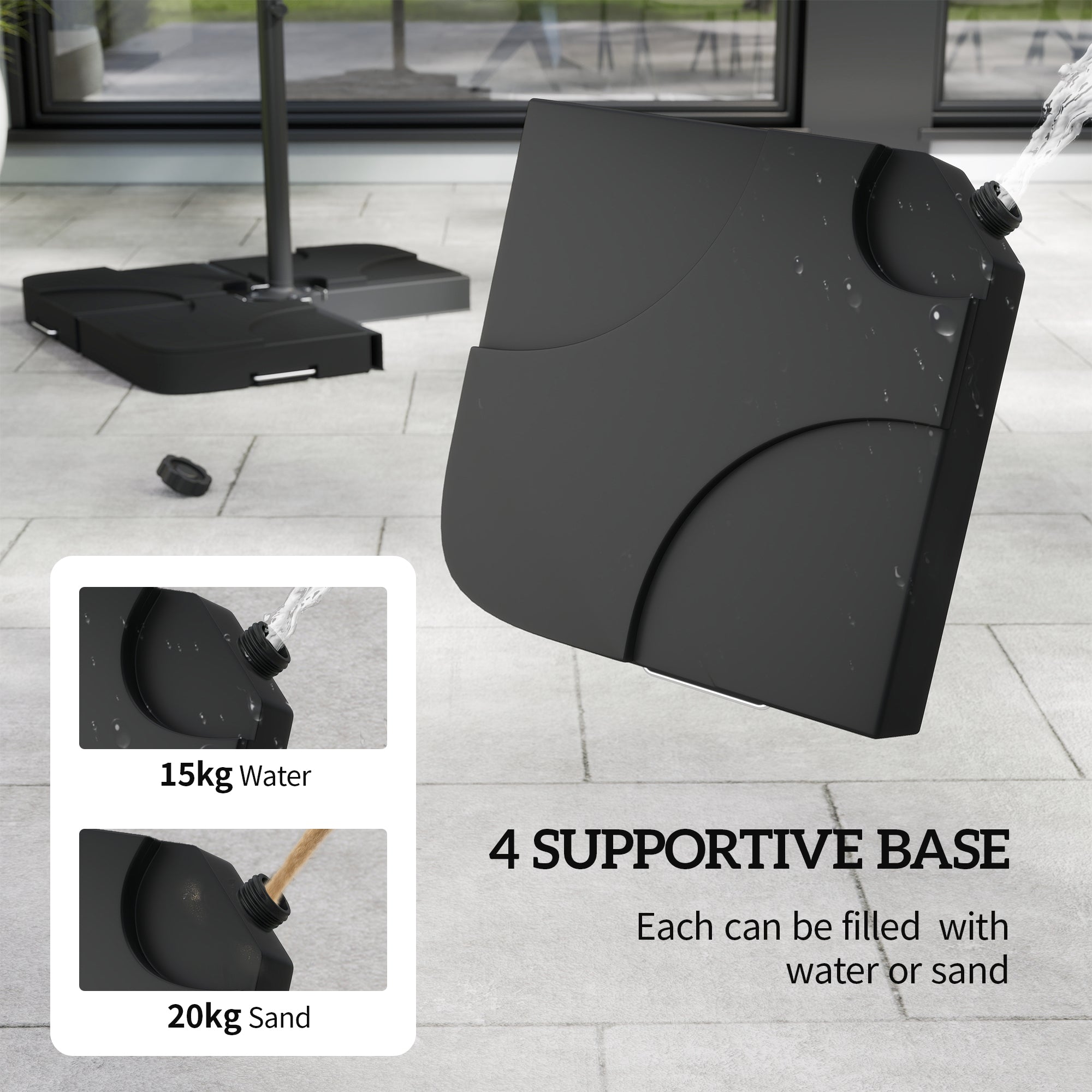 Outsunny 3m Overhanging Parasol, with Base, Weights and Cover - Coffee 