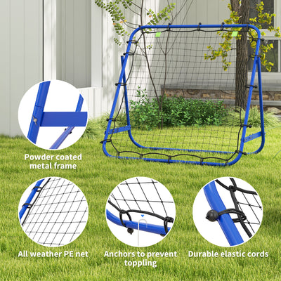 HOMCOM Adjustable Rebounder Net Kickback Target Goal for Teens Adults Training, Blue 