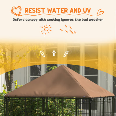 PawHut Outdoor Dog Kennel Puppy Play Pen with Canopy Garden Playpen Fence Crate Enclosure Cage Rotating Bowl 141 x 141 x 151 cm 