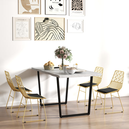 HOMCOM Luxurious Dining Chairs Set of 4, Metal Wire Kitchen Chair with Removable Velvet-feel Cushion, Cut-out Back and Steel Frame for Dining Room, Gold Tone