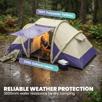 Outsunny Inflatable Tent 2 Bedroom 3000mm Waterproof Windproof Air Tent with Carry Bag for 4 Person 