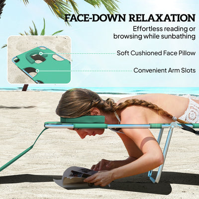 Outsunny 5-Position Adjustable Sun Loungers Set of 2 with Reading Hole and Side Pocket, Green 