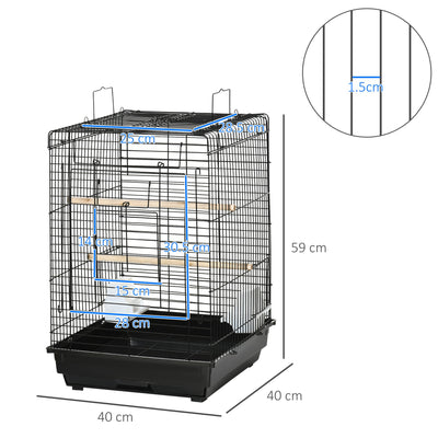 PawHut Steel Bird Cage with Openable Top, Stand, Tray, Handles, Feeding Bowls for Parakeet, Finch - Black 