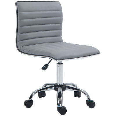HOMCOM Adjustable Swivel Office Chair with Armless Mid-Back in PU Leather and Chrome Base - Light Grey 