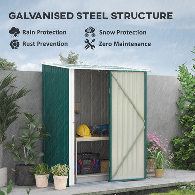 Outsunny 5.3 x 3.1ft Corrugated Steel Garden Shed - Green 