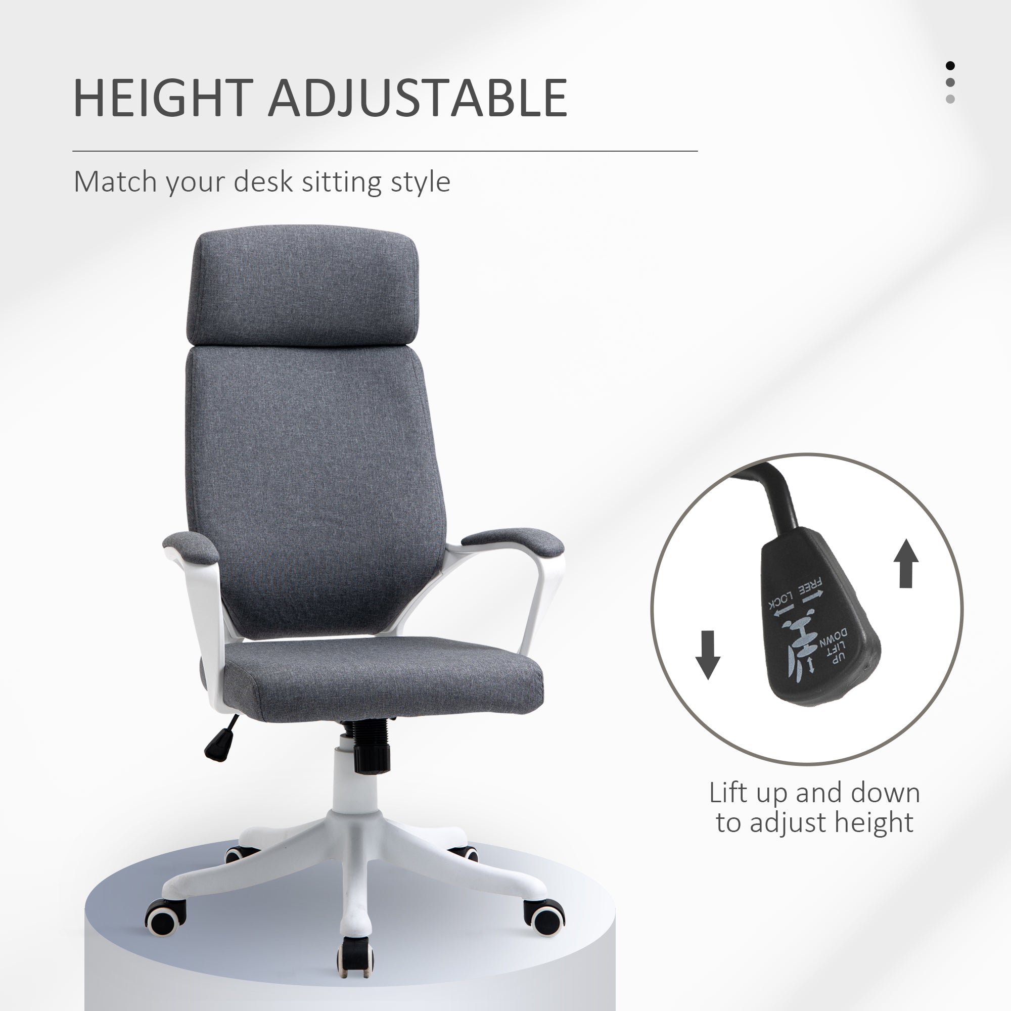 Vinsetto Office Chair, Ergonomic Desk Chair, High Back Study Chair with Headrest and Lumbar Back Support, Adjustable Height for Home and Work, Grey 