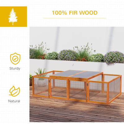 PawHut Wooden Rabbit Hutch Cage 6ft with Wire Mesh, Openable Roof, Play Space for Outdoor, Natural Wood Finish 