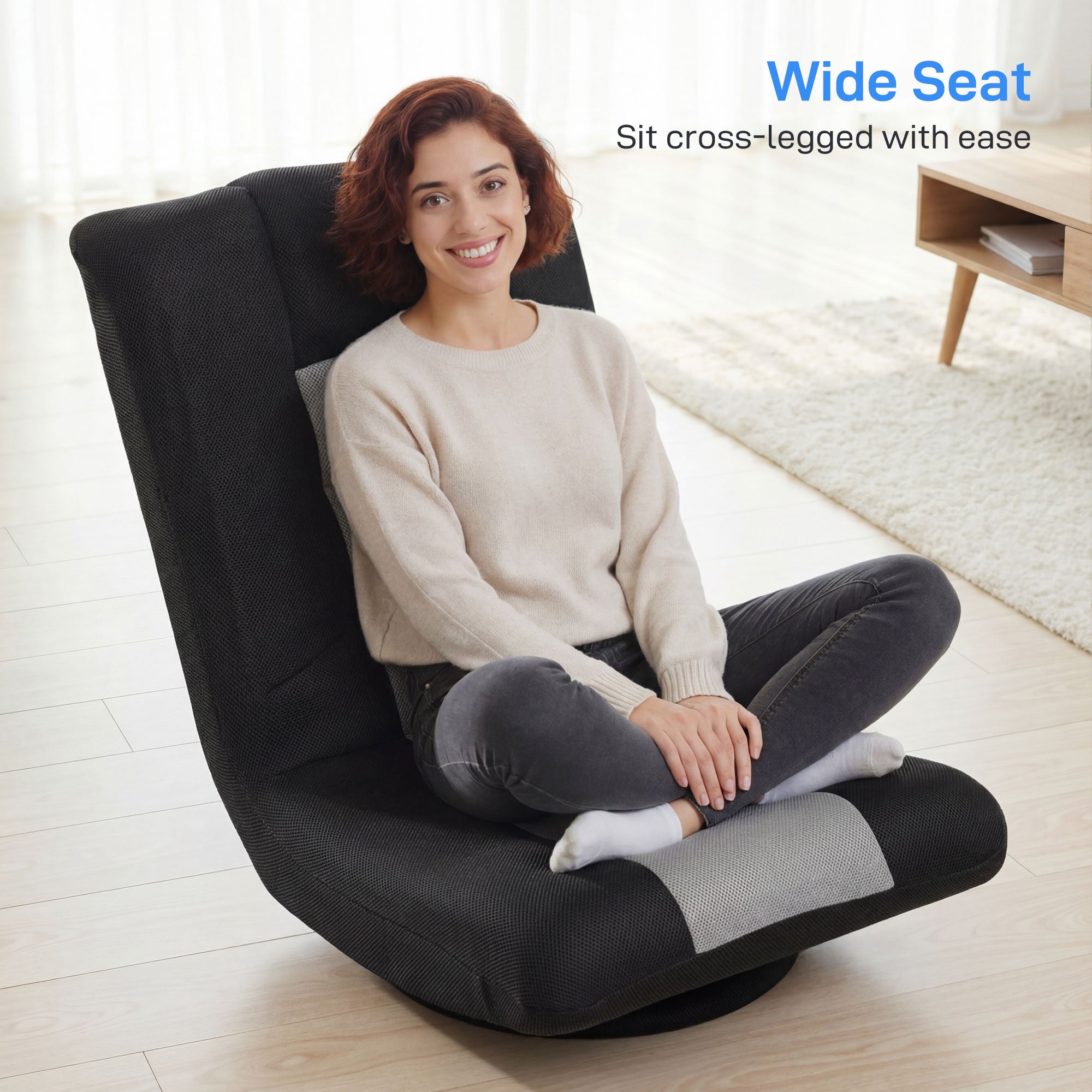HOMCOM Floor Chair, Folding Floor Sofa with Adjustable Backrest, Wide Seat, Swivel Base, Black 
