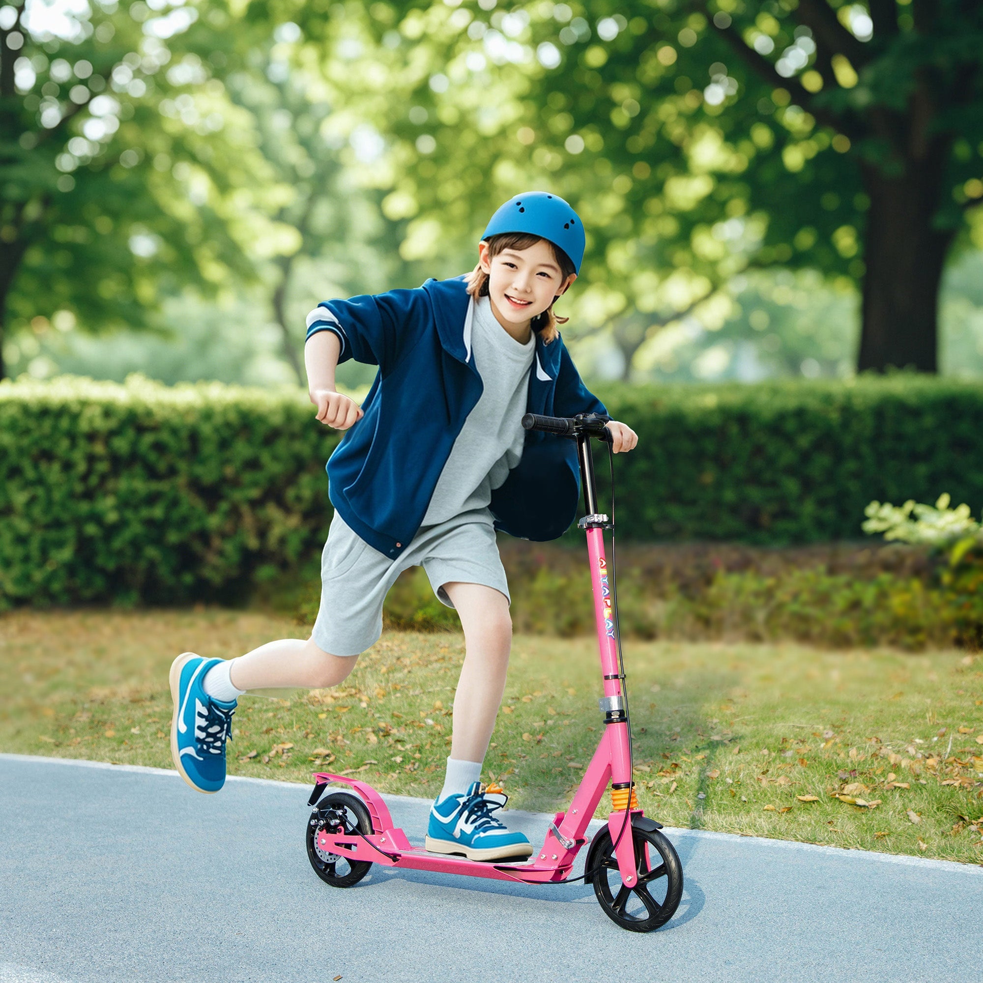 AIYAPLAY Kids Scooter with Four-Level Adjustable Handlebar, Dual Brake System, 200mm Wheels, ABEC-7 Bearings, Pink 