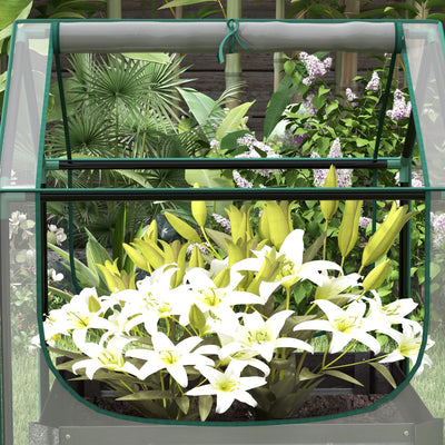 Outsunny Metal Planter Box with Cover, Raised Garden Bed with Greenhouse, for Herbs and Vegetables, Clear and Dark Grey 
