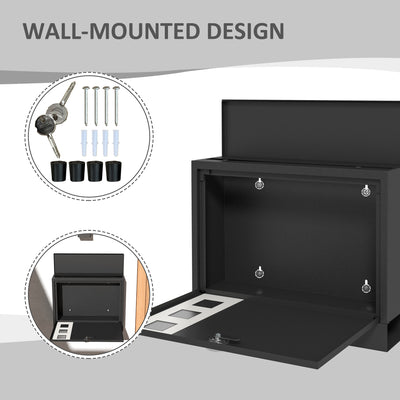 HOMCOM Wall Mounted Letterbox, Weatherproof Post Box, Modern Mailbox with 2 Keys and Viewing Windows, Easy to Install 