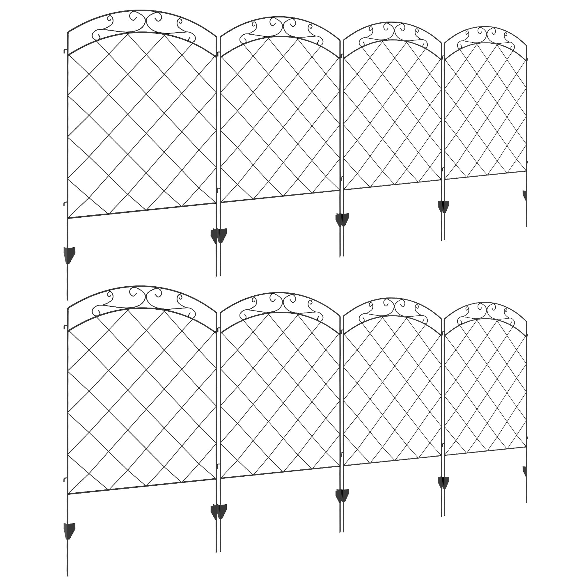 Outsunny Decorative Garden Fencing, 43in x 11.4ft Outdoor Picket Fence Panels, 8PCs Rustproof Steel Wire Landscape Flower Bed Border Edging Animal Barrier, Swirls