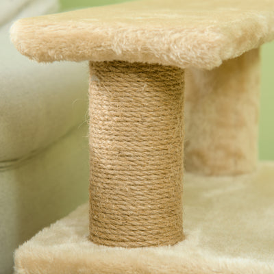 PawHut Adjustable Cat Steps, with House & Hanging Toy Ball - Beige 