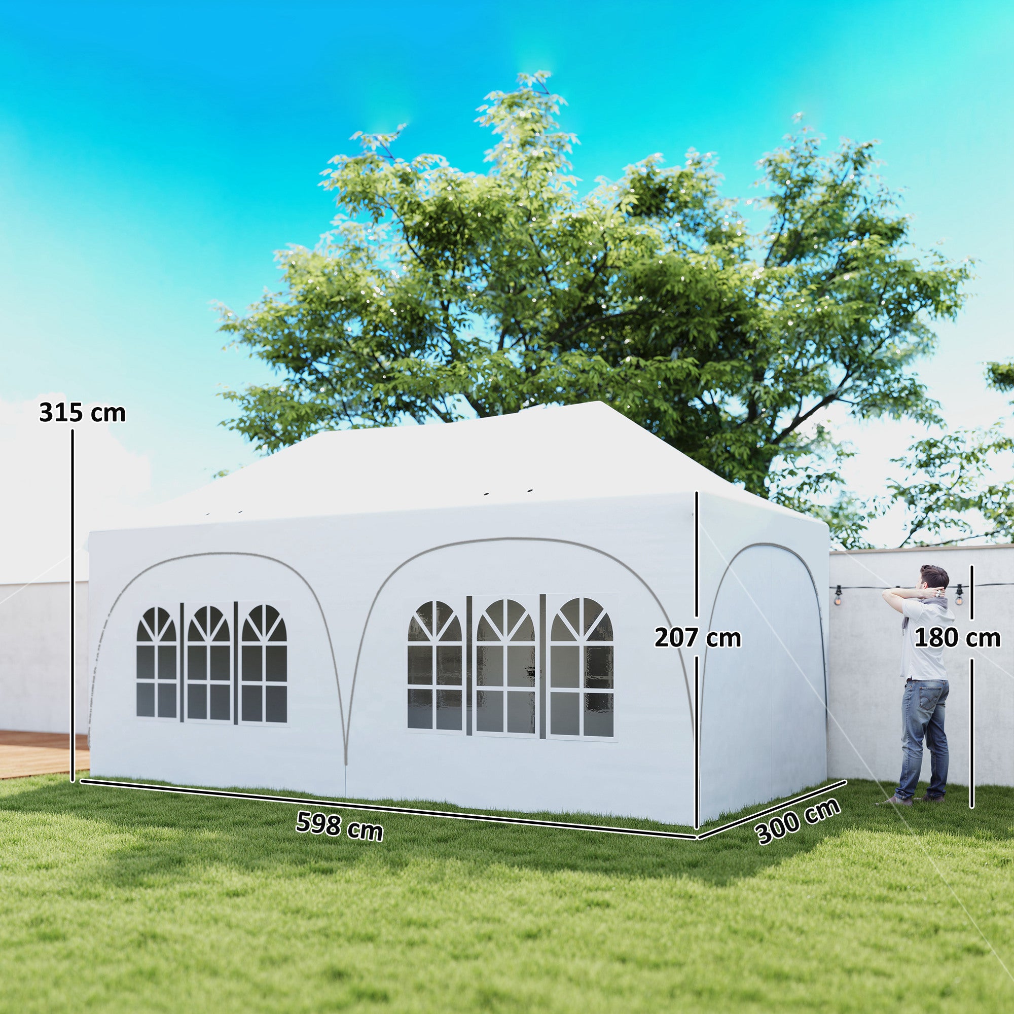 Outsunny 3 x 6m Pop Up Gazebo Shelter with Sides, 6 Sandbags, Peak Top Garden Party Tent Marquee with Carry Bag, Light Grey/White 