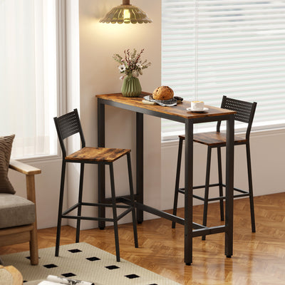 HOMCOM Rectangular Bar Table, Wood Effect Pub Coffee Table for Small Space, Breakfast Dining, Kitchen, Industrial, Rustic Brown 