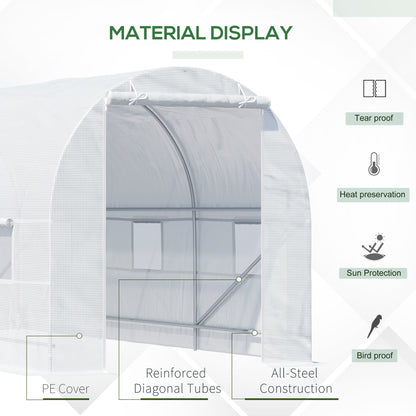 Outsunny 4.5 x 2 x 2 m Polytunnel Greenhouse, Walk-in Green House for Garden with Mesh Windows, Galvanised Steel Frame, White 