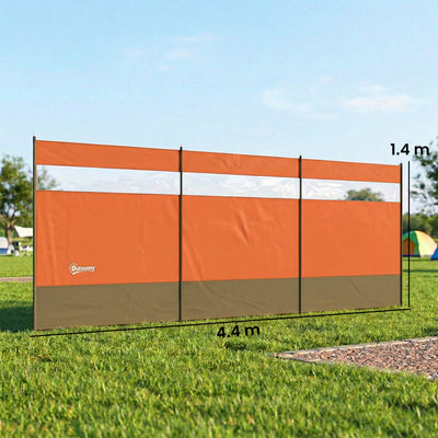 Outsunny Camping Windbreaker with Clear Windows, Carry Bag and Steel Poles, for Beach Caravan Campervan, 440 x 140cm, Orange 