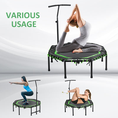 HOMCOM 48" Octagonal Mini Fitness Rebounder Trampoline Indoor Outdoor Foldable Mini Jumper with Adjustable Handle, Green 