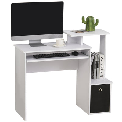 HOMCOM Computer Desk with Sliding Keyboard Tray Storage Drawer Shelf Home Office Workstation White 