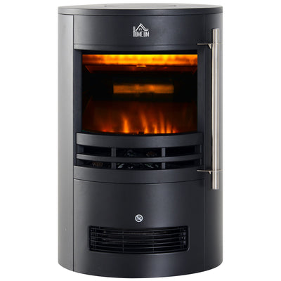 HOMCOM 1000W/2000W Freestanding Electric Fireplace, Indoor Heater Fire Stove with Log Burner Effect Flame, Thermostat Control 