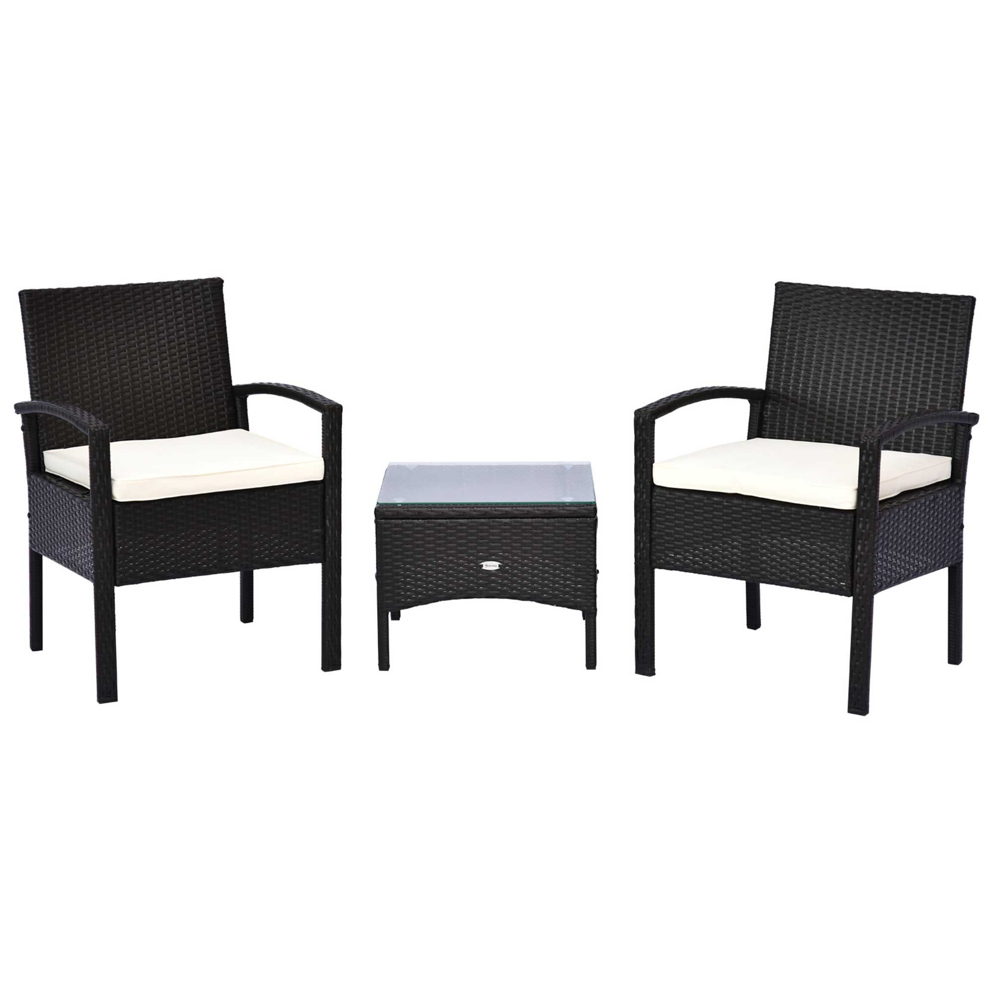 Outsunny 2 Seater Rattan Bistro Set, Steel-Brown 