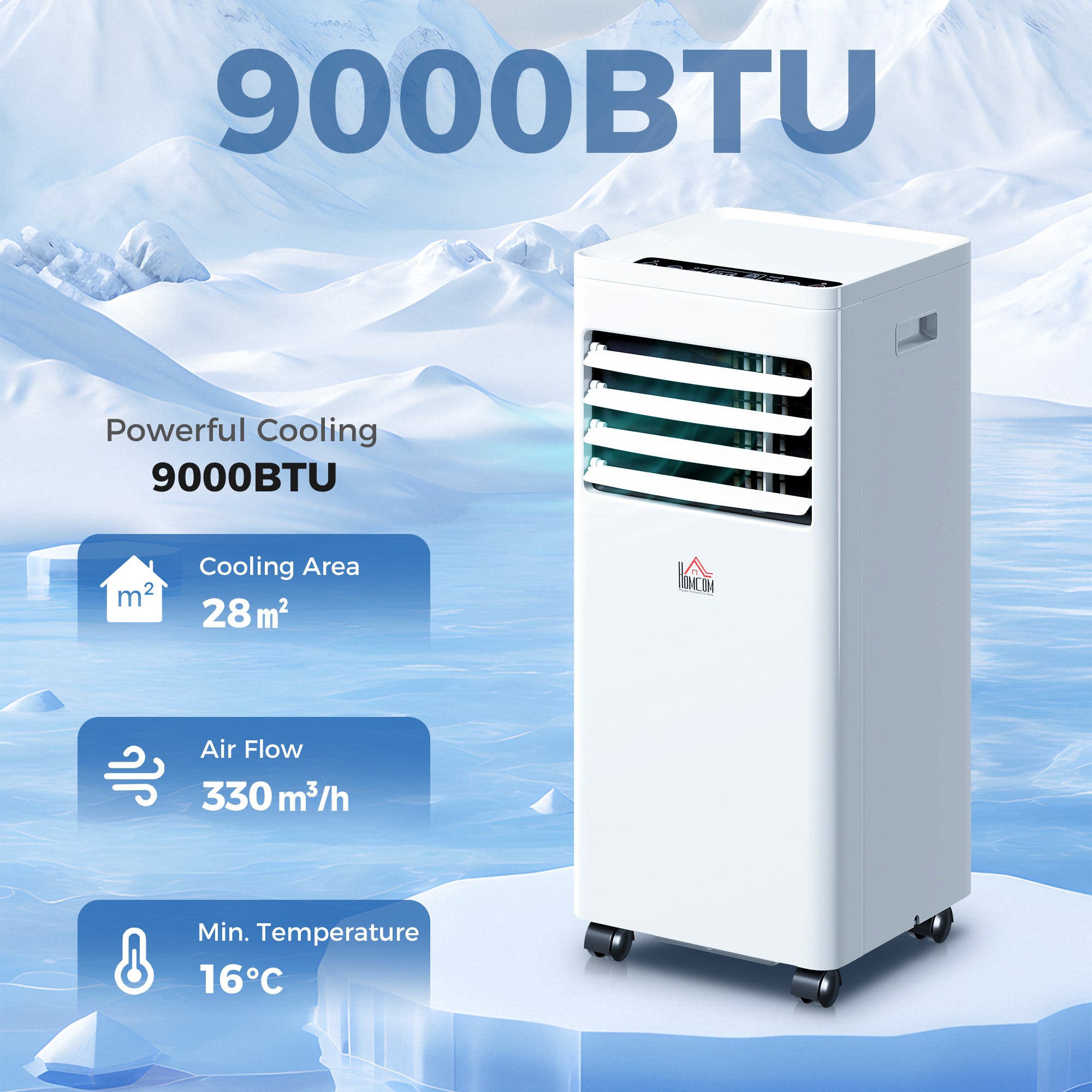 HOMCOM Portable Air Conditioner 9000 BTU, Air Conditioning Unit with Digital Display for Room up to 28㎡ 